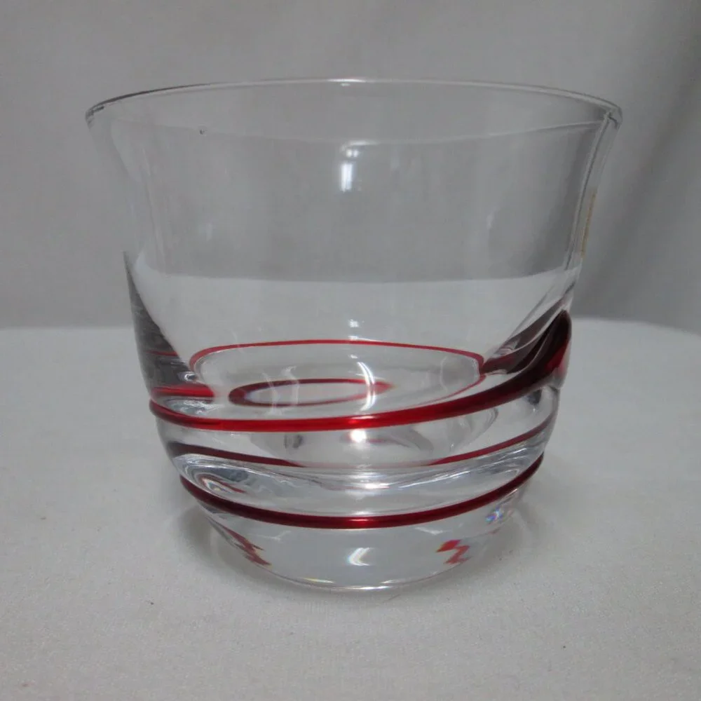 Duiske Kilkenny Irish hand cut glass red swirl votive candle holders Set 2 NEW